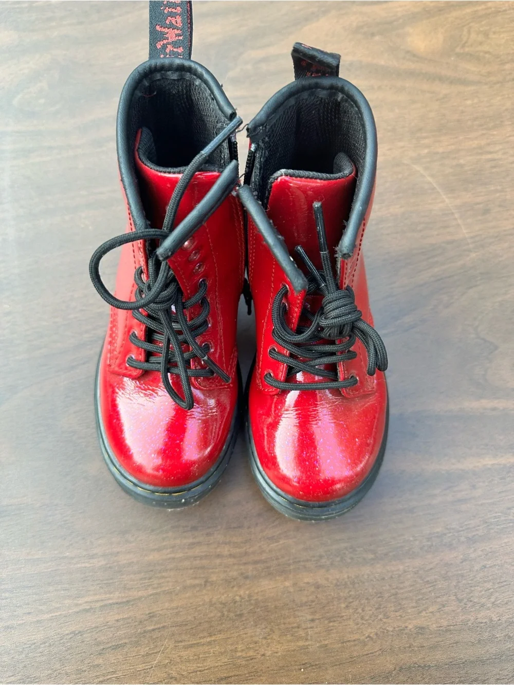 Dr. Martens Red Patent Lace-Up Boots with Black Interior